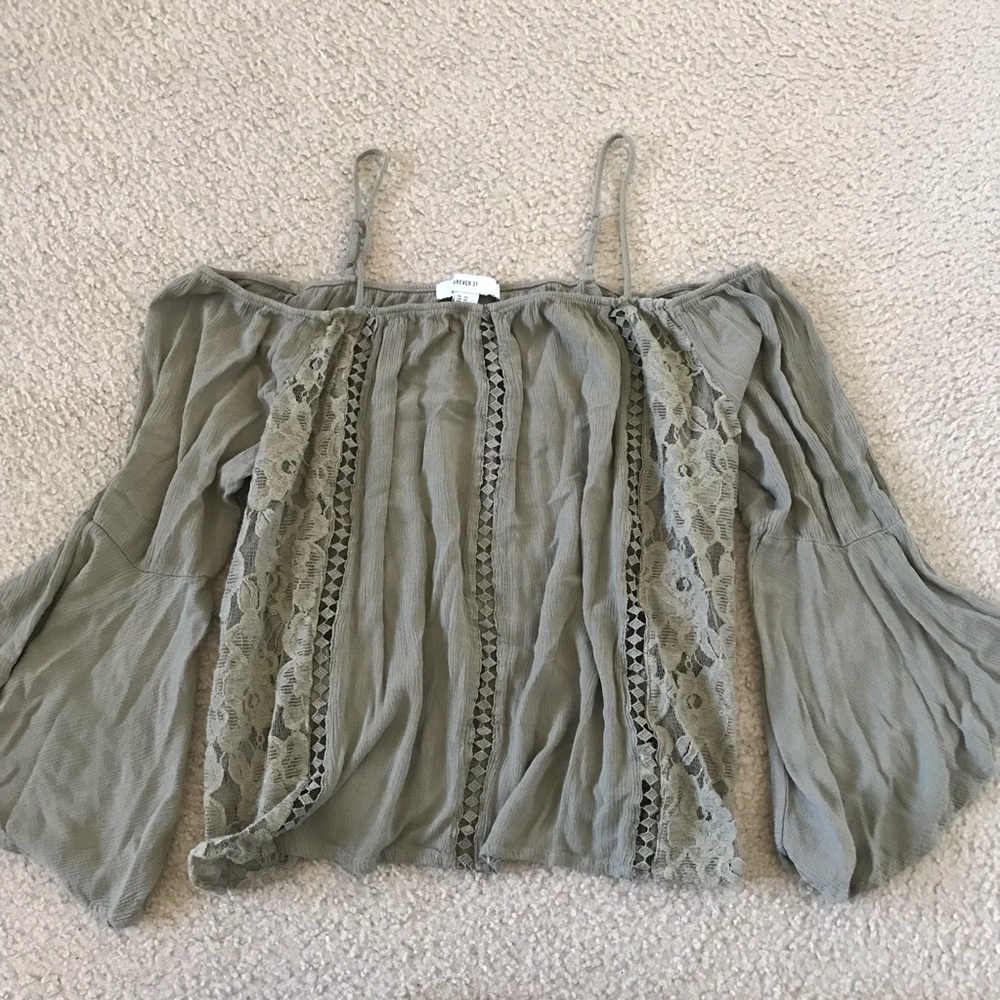 Forever21 - Army green cold shoulder top (3x)